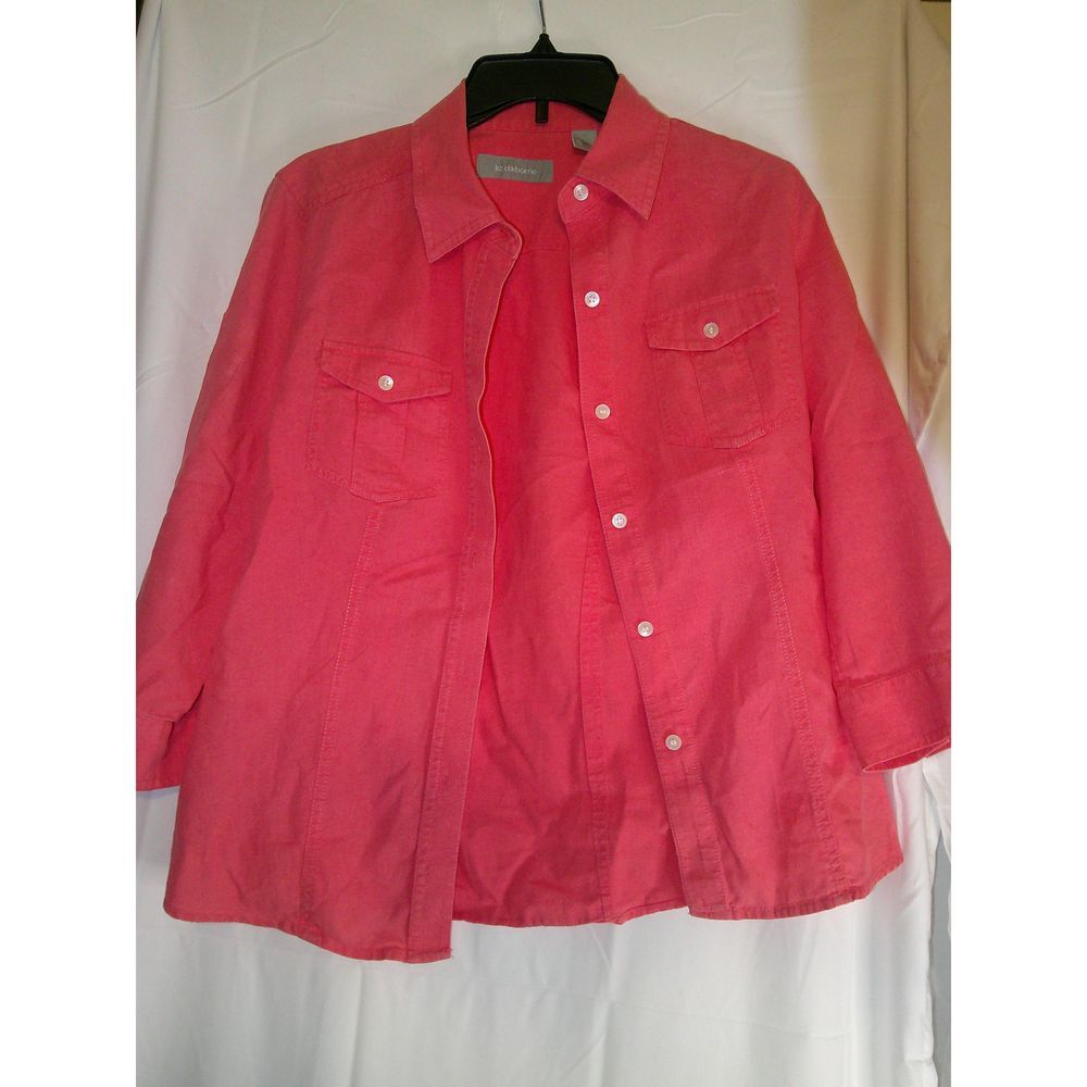 Liz Claiborne Coral Pink‎ Button-Up Shirt Casual Summer Blouse